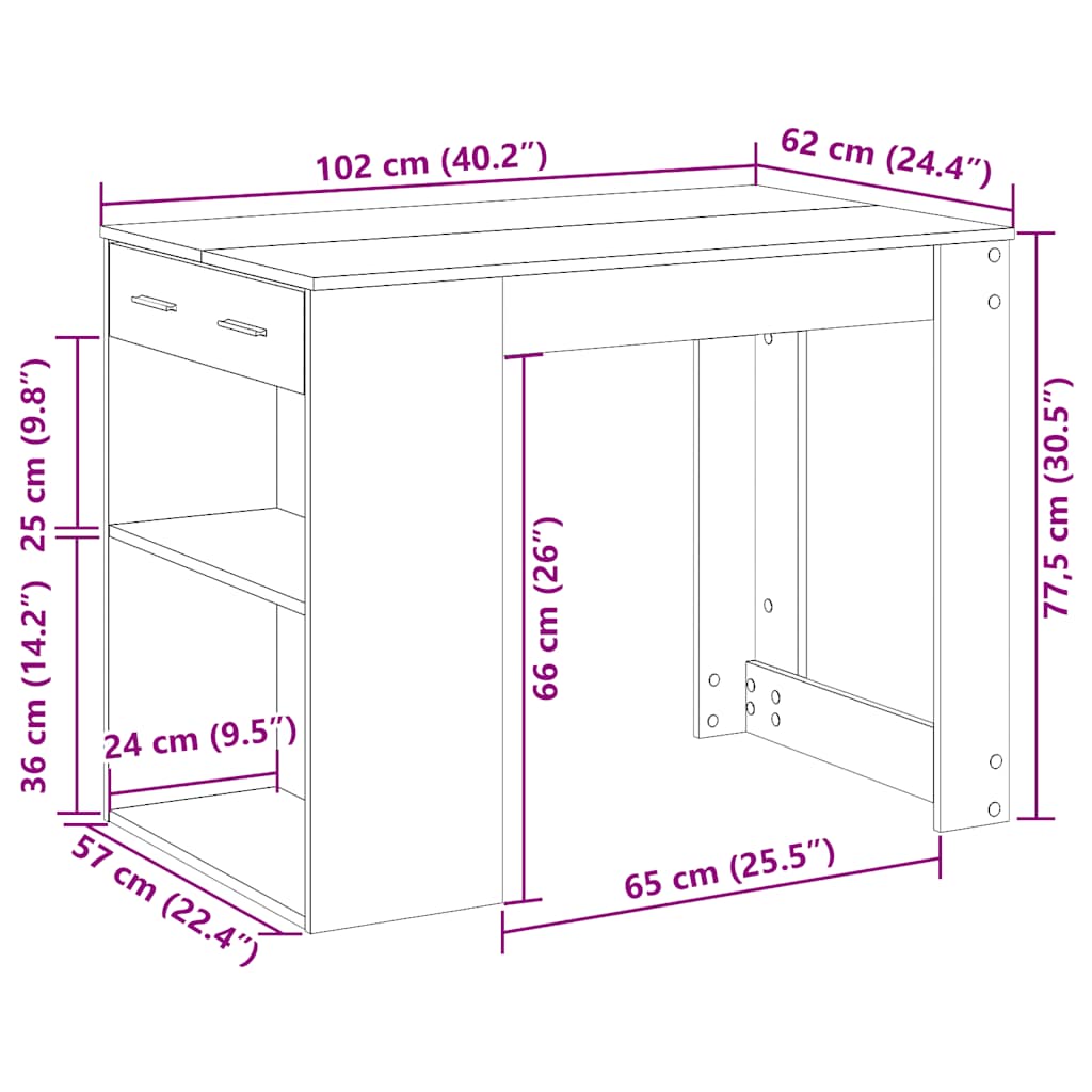 vidaXL Γραφείο με συρτάρι ράφι Λευκό 102x62x77,5cm Κατασκευασμένο ξύλο