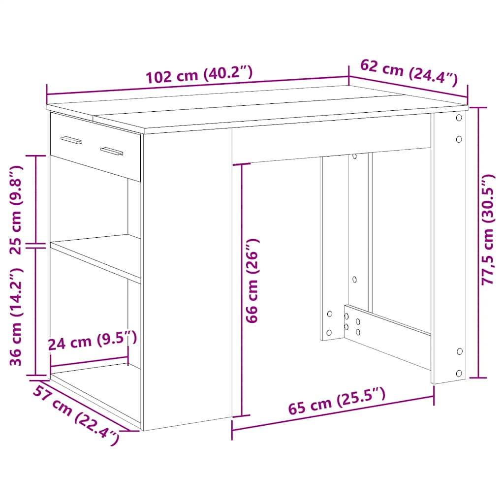 vidaXL Γραφείο με Συρτάρι και Ράφι Καφέ Δρυς 102x62x77,5 εκ.