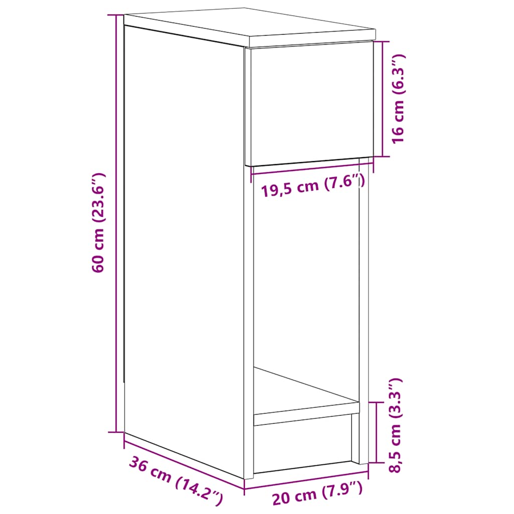vidaXL Κομοδίνο με συρτάρι Λευκό 20x36x60 cm
