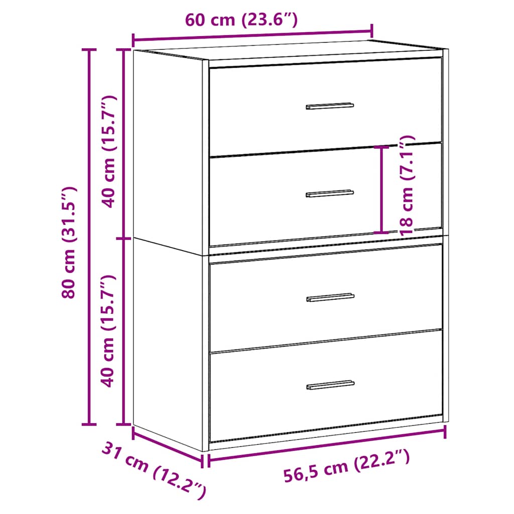 vidaXL Ντουλάπια με 4 συρτάρια 2 τεμ. Sonoma Δρυς 60x31x40 εκ.
