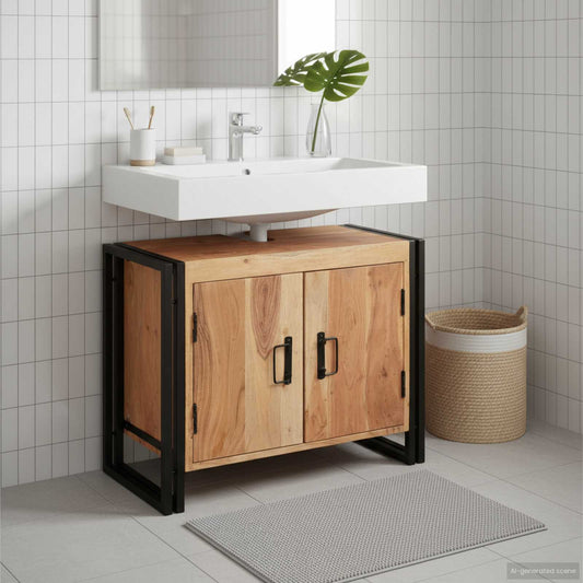 vidaXL Ντουλάπι νιπτήρα Καφέ 71 x 33 x 58 εκ. Στερεό Ξύλο Ακακίας