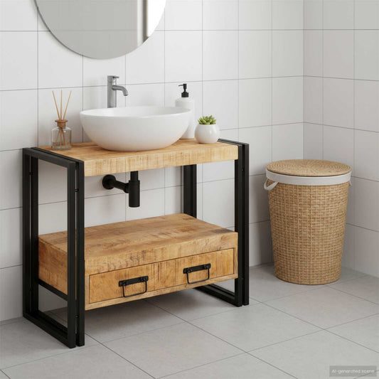 vidaXL Ντουλάπι νιπτήρα Καφέ 71 x 33 x 58 εκ. Στερεό ξύλο μάνγκο
