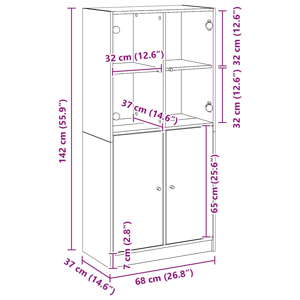 vidaXL Ντουλάπα με Πόρτες Αρτισιανή Δρυς 68x37x142 εκ. Επεξ. Ξύλο