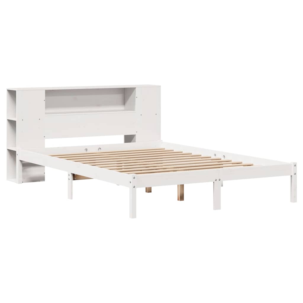 vidaXL Κρεβάτι Βιβλιοθήκη Χωρίς Στρώμα Λευκό 135x190 εκ Μασίφ Πεύκο