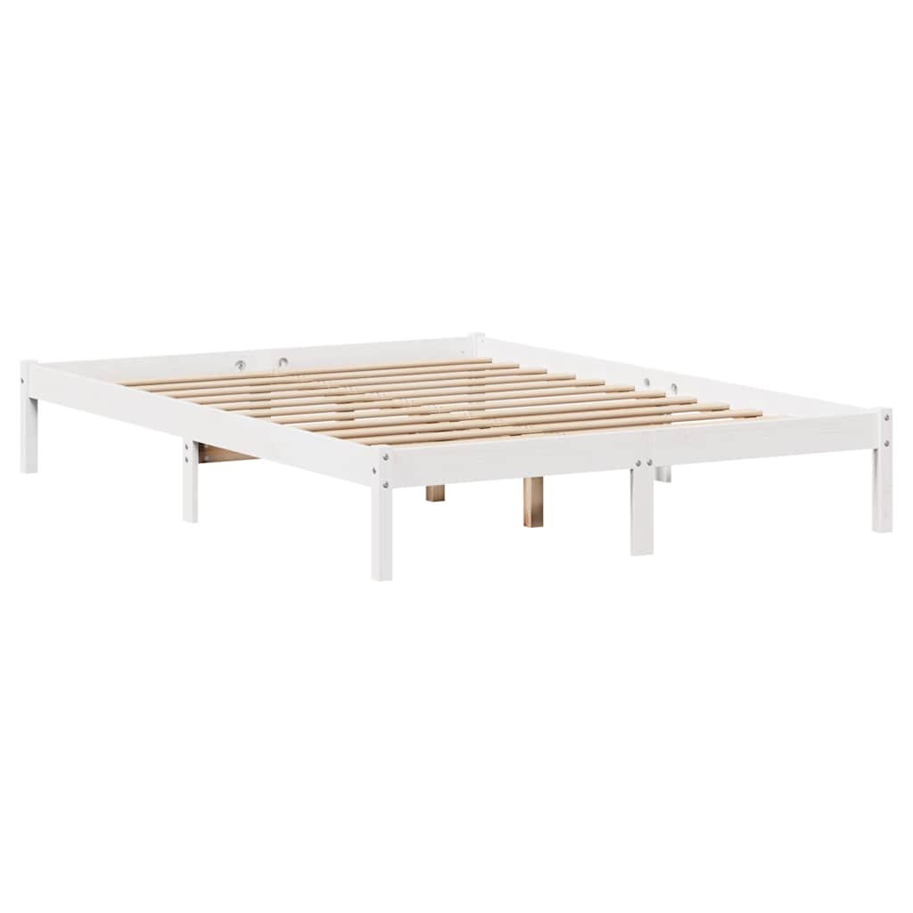 vidaXL Κρεβάτι Βιβλιοθήκη Χωρίς Στρώμα Λευκό 135x190 εκ Μασίφ Πεύκο
