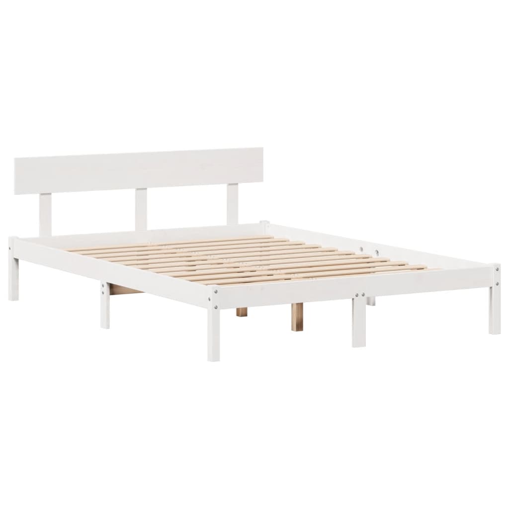 vidaXL Κρεβάτι Βιβλιοθήκη Χωρίς Στρώμα Λευκό 135x190 εκ Μασίφ Πεύκο