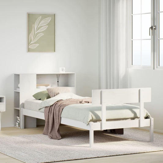vidaXL Κρεβάτι Βιβλιοθήκη Χωρίς Στρώμα Λευκό 75x190 εκ Μασίφ Πεύκο