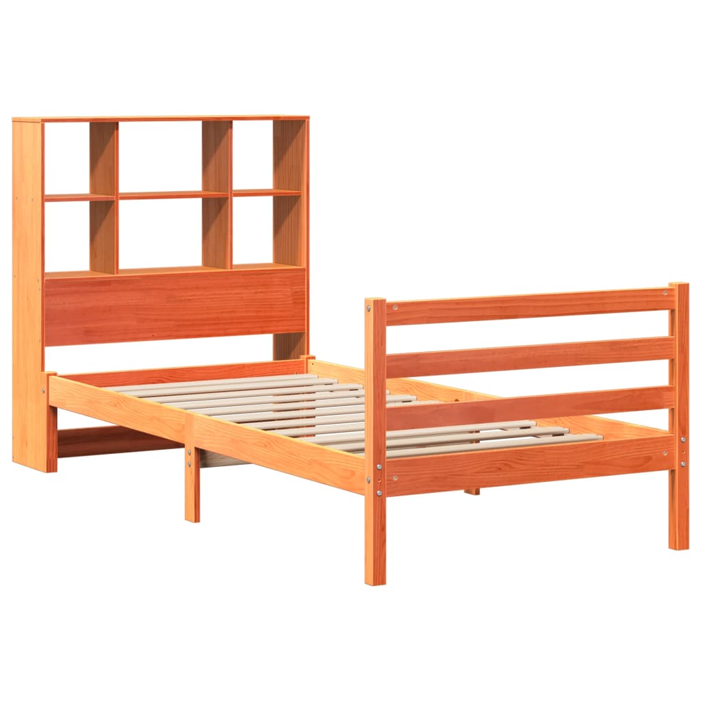 vidaXL Κρεβάτι Βιβλιοθήκη Χωρίς Στρώμα Καφέ 75x190 εκ Μασίφ Πεύκο