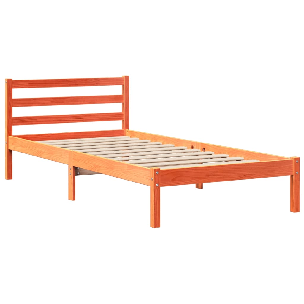 vidaXL Κρεβάτι Βιβλιοθήκη Χωρίς Στρώμα Καφέ 75x190 εκ Μασίφ Πεύκο