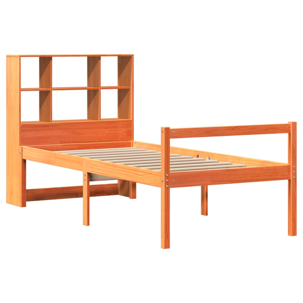 vidaXL Κρεβάτι Βιβλιοθήκη Χωρίς Στρώμα Καφέ 75x190 εκ Μασίφ Πεύκο