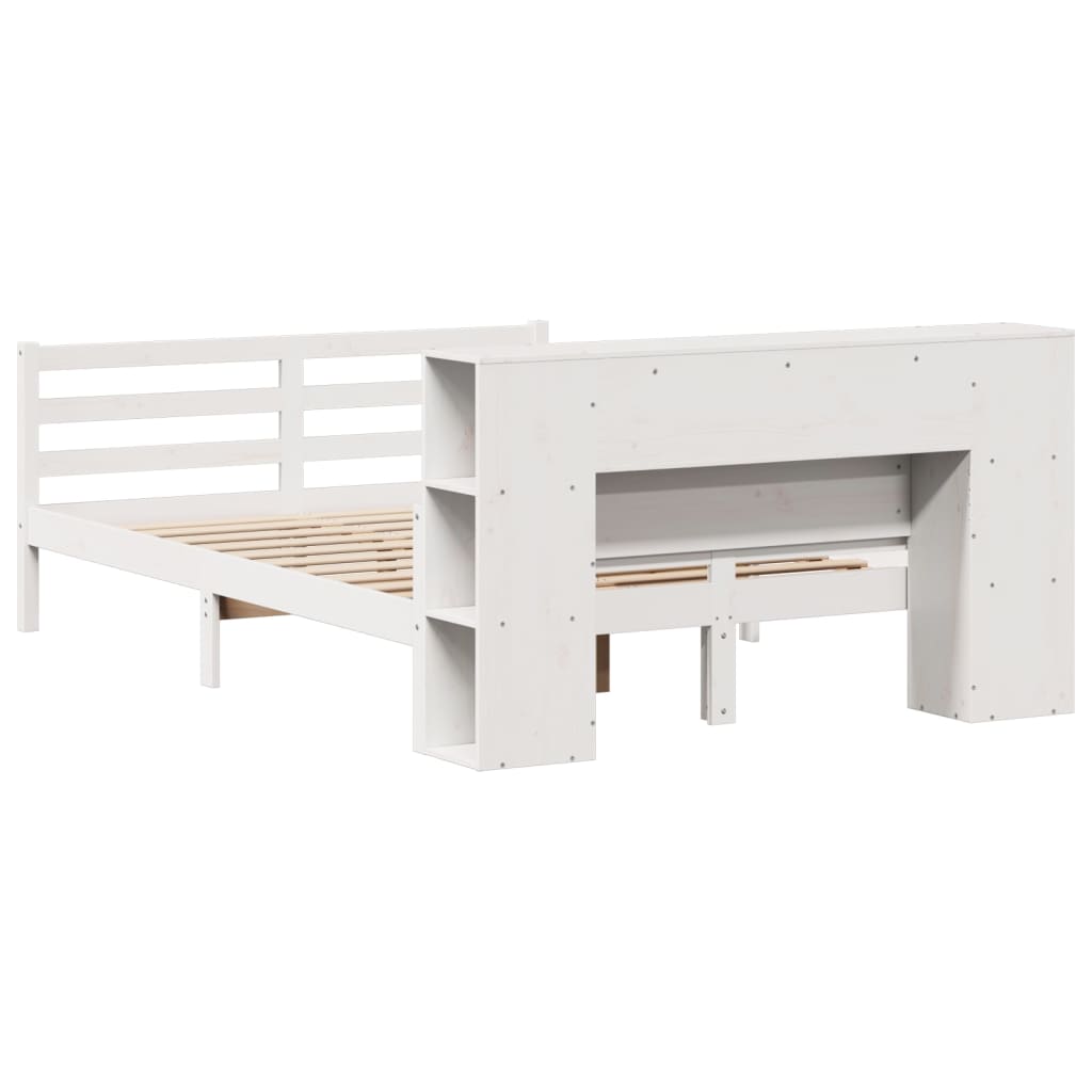 vidaXL Κρεβάτι Βιβλιοθήκη Χωρίς Στρώμα Λευκό 135x190 εκ Μασίφ Πεύκο