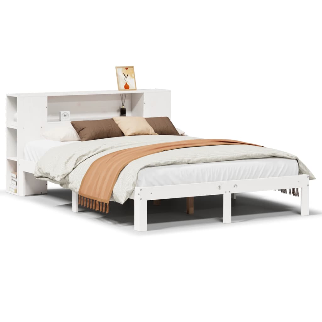 vidaXL Κρεβάτι Βιβλιοθήκη Χωρίς Στρώμα Λευκό 135x190 εκ Μασίφ Πεύκο