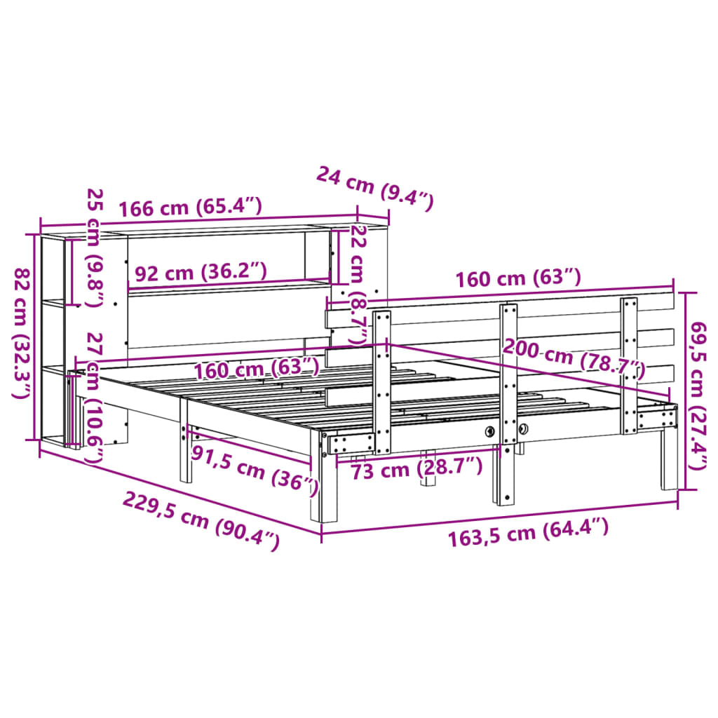 vidaXL Βιβλιοθήκη Κρεβάτι χωρίς Στρώμα Λευκό 160x200 εκ. από Μασίφ Ξύλο Πεύκου