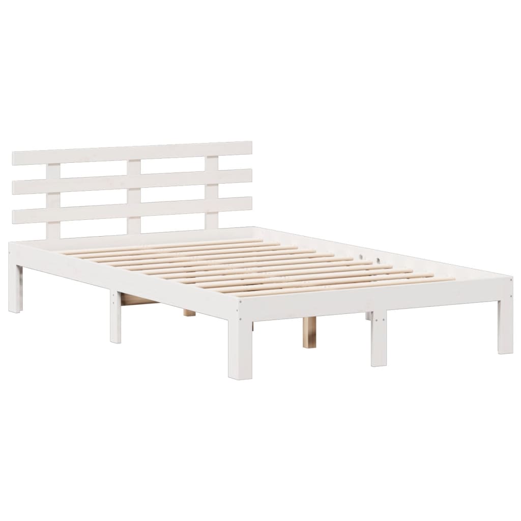 vidaXL Κρεβάτι Βιβλιοθήκη Χωρίς Στρώμα Λευκό 135x190 εκ Μασίφ Πεύκο