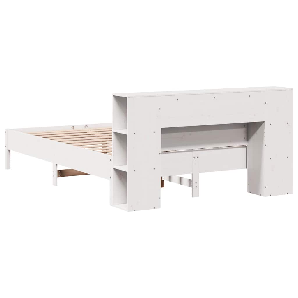 vidaXL Κρεβάτι Βιβλιοθήκη Χωρίς Στρώμα Λευκό 135x190 εκ Μασίφ Πεύκο