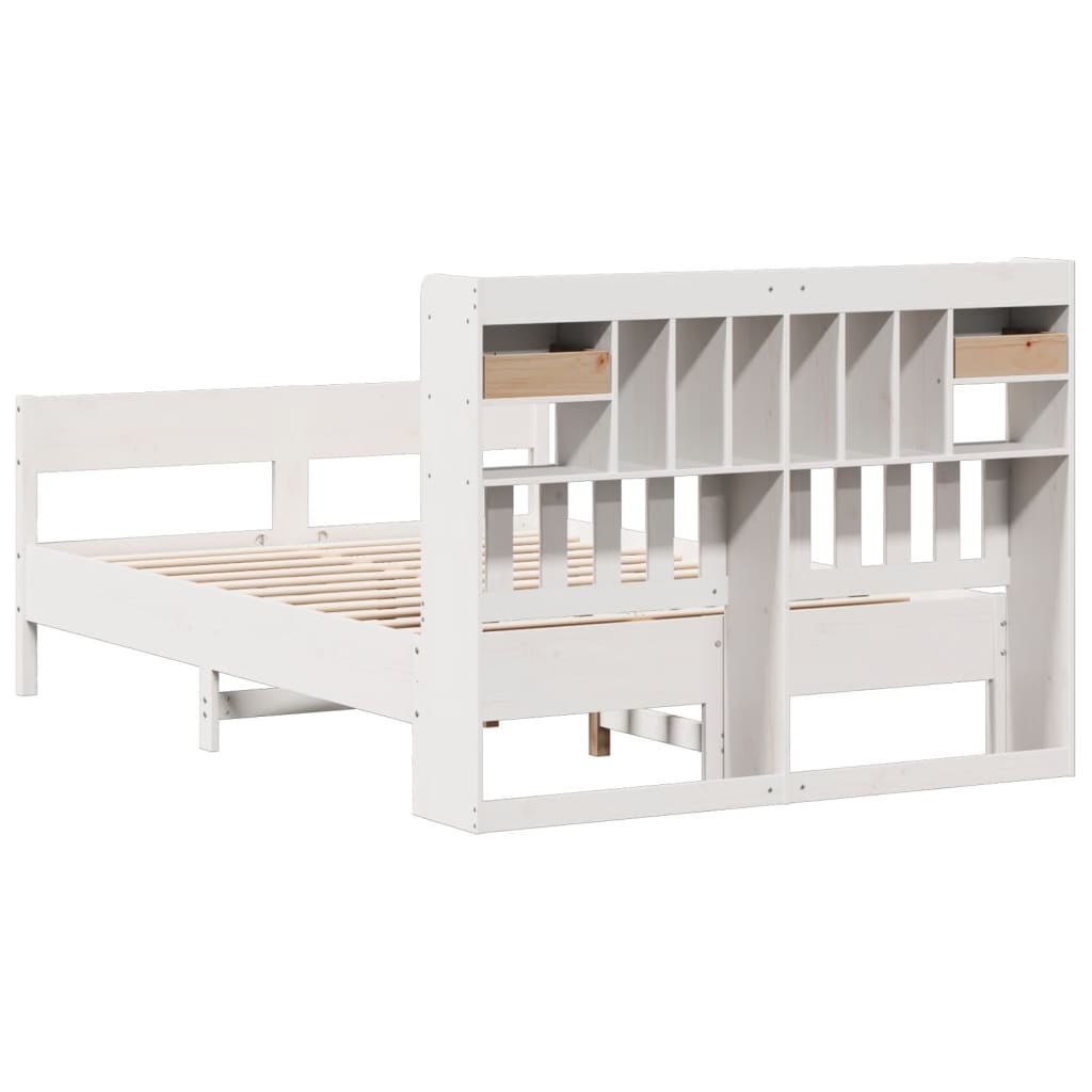 vidaXL Κρεβάτι Βιβλιοθήκη Χωρίς Στρώμα Λευκό 135x190 εκ Μασίφ Πεύκο