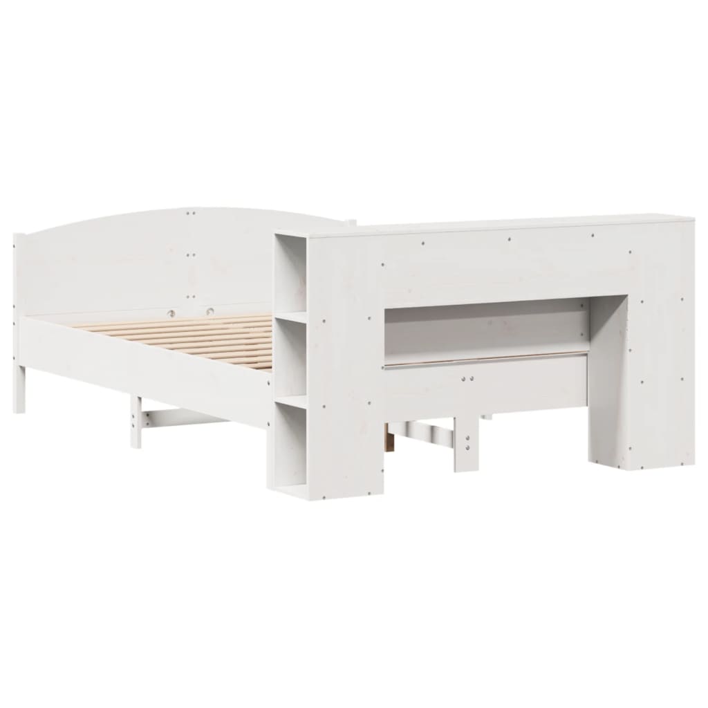 vidaXL Κρεβάτι Βιβλιοθήκη Χωρίς Στρώμα Λευκό 135x190 εκ Μασίφ Πεύκο