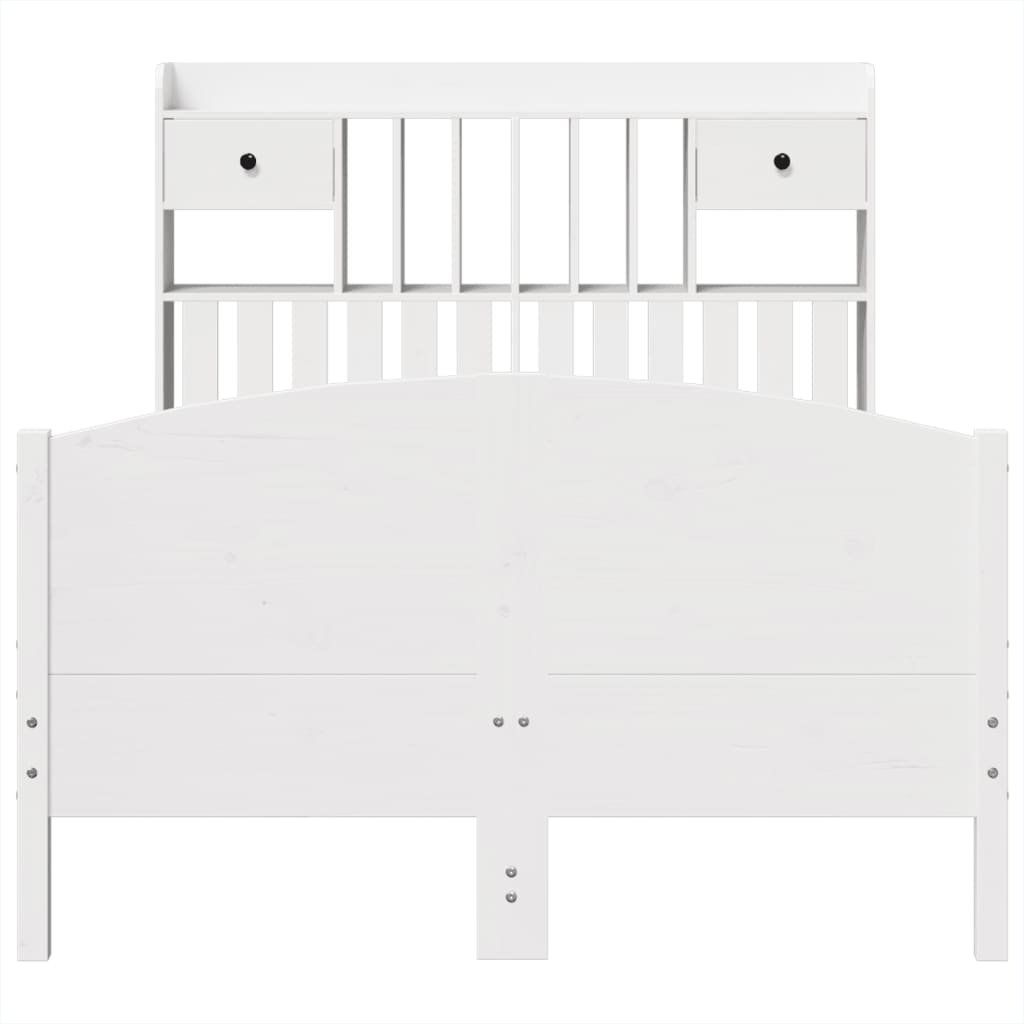 vidaXL Κρεβάτι Βιβλιοθήκη Χωρίς Στρώμα Λευκό 135x190 εκ Μασίφ Πεύκο