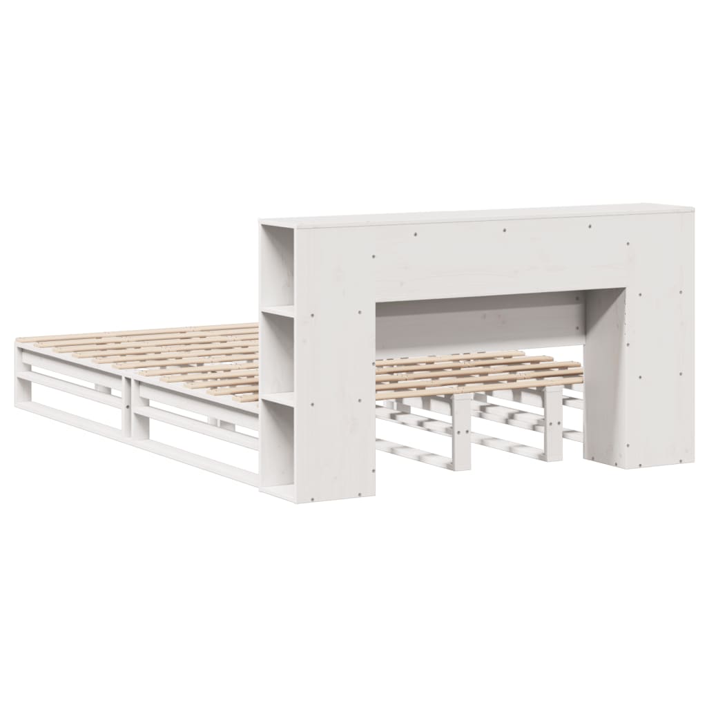 vidaXL Κρεβάτι Βιβλιοθήκη Χωρίς Στρώμα Λευκό 160x200 εκ Μασίφ Πεύκο