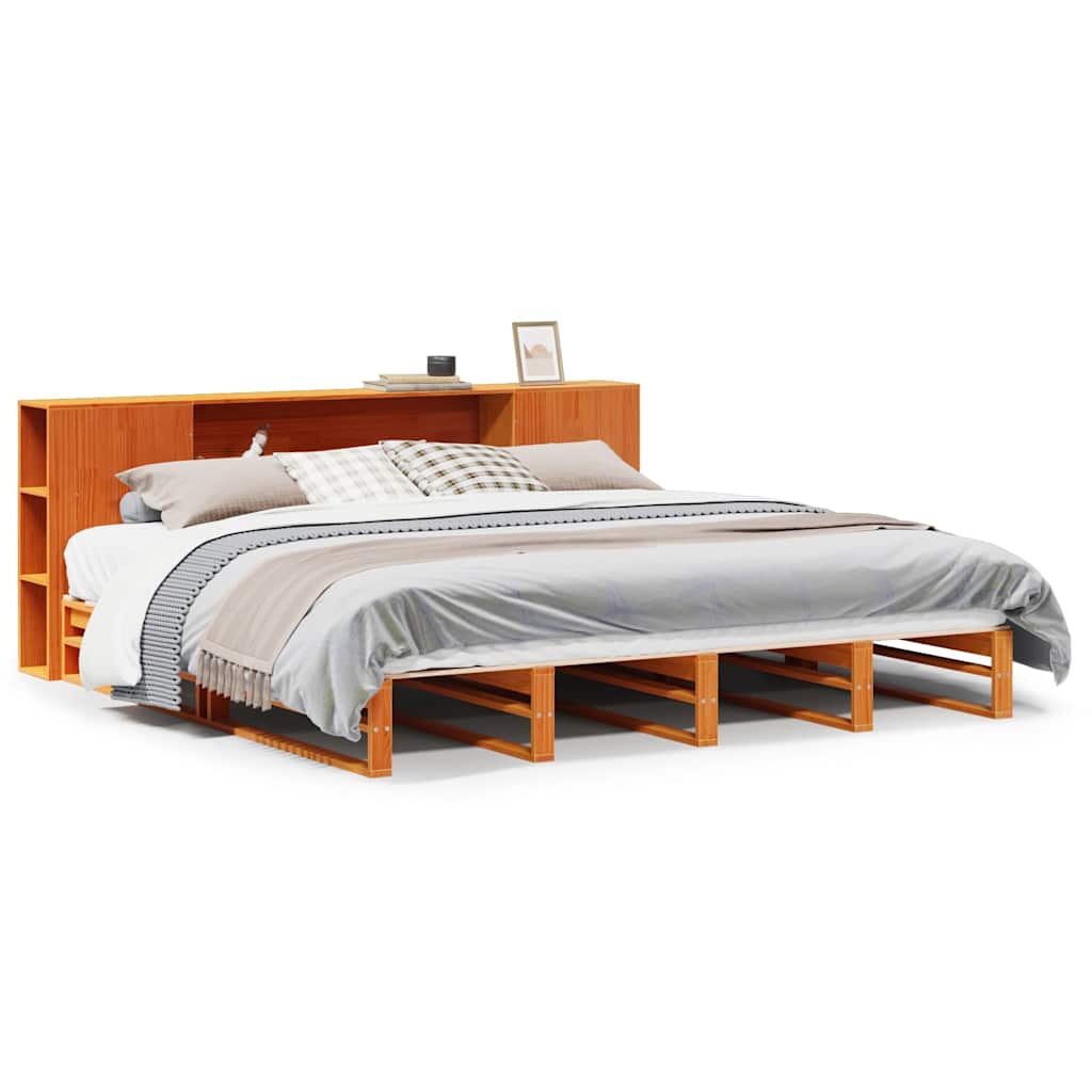 vidaXL Κρεβάτι Βιβλιοθήκη Χωρίς Στρώμα Καφέ 200x200 εκ Μασίφ Πεύκο