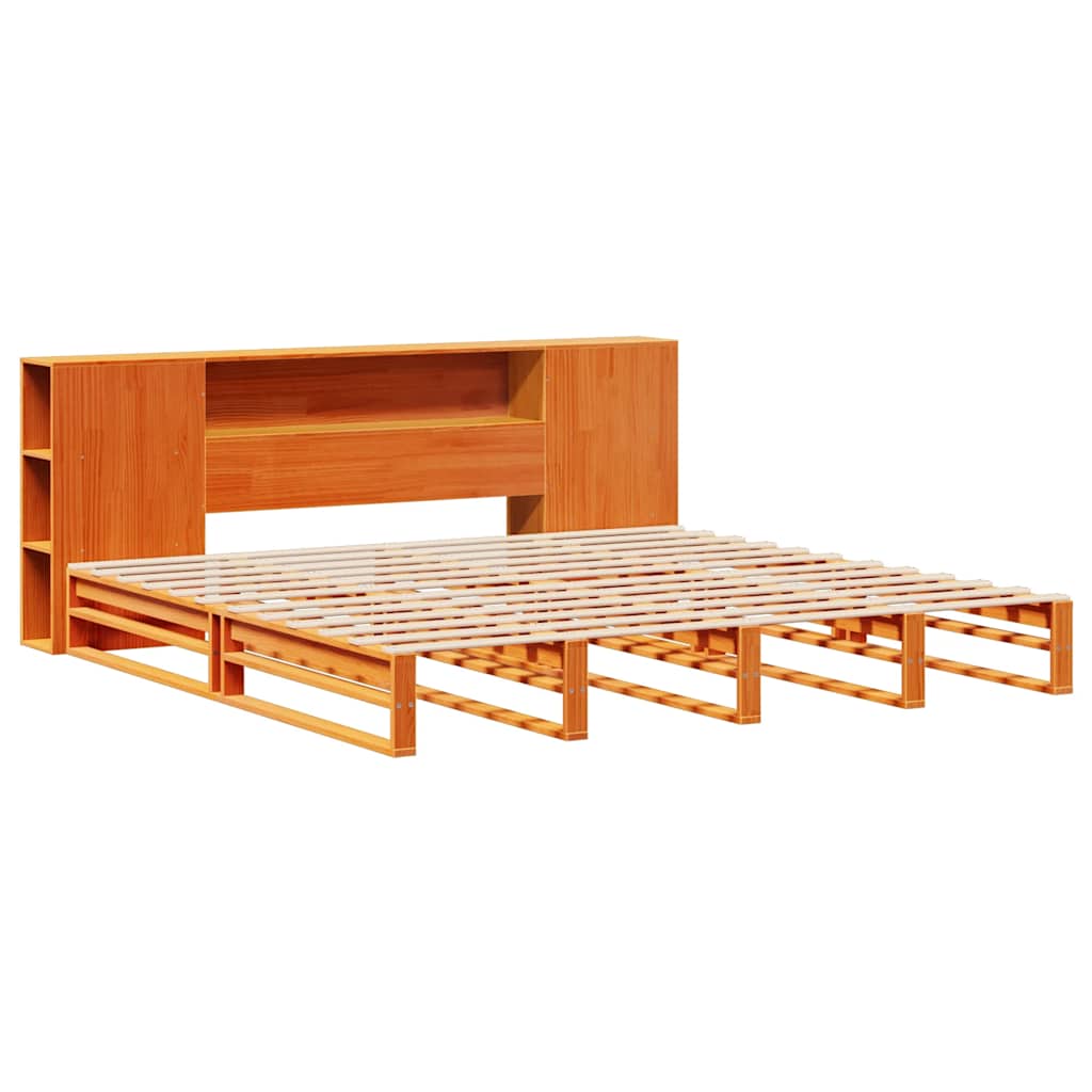 vidaXL Κρεβάτι Βιβλιοθήκη Χωρίς Στρώμα Καφέ 200x200 εκ Μασίφ Πεύκο