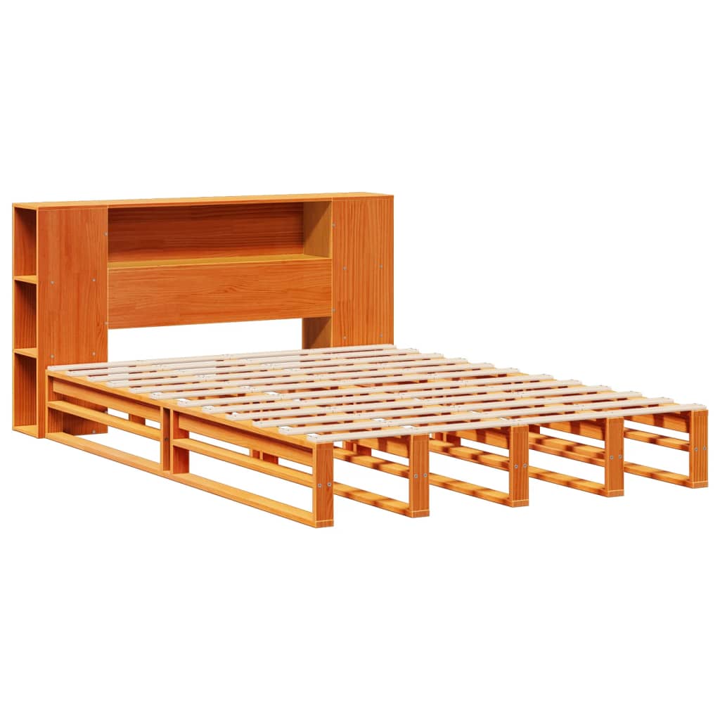 vidaXL Κρεβάτι Βιβλιοθήκη Χωρίς Στρώμα Καφέ 135x190 εκ Μασίφ Πεύκο