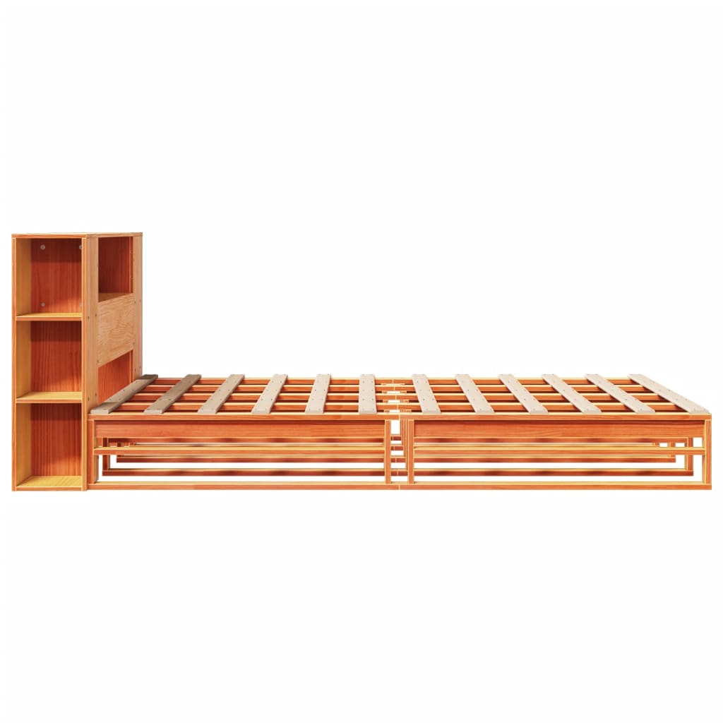 vidaXL Κρεβάτι Βιβλιοθήκη Χωρίς Στρώμα Καφέ 135x190 εκ Μασίφ Πεύκο