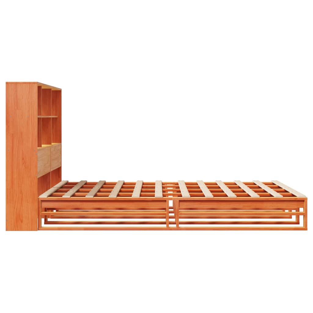 vidaXL Κρεβάτι Βιβλιοθήκη Χωρίς Στρώμα Καφέ 150x200 εκ Μασίφ Πεύκο