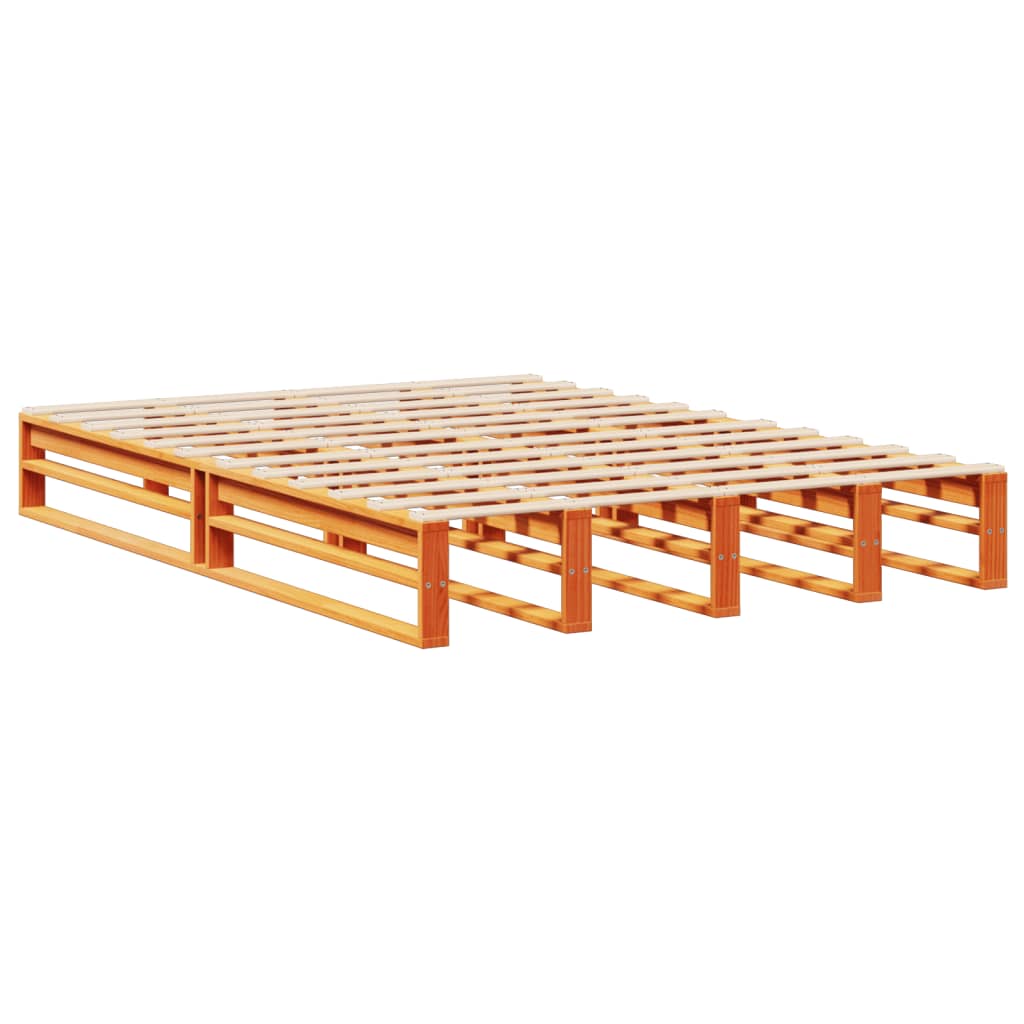 vidaXL Κρεβάτι Βιβλιοθήκη Χωρίς Στρώμα Καφέ 135x190 εκ Μασίφ Πεύκο