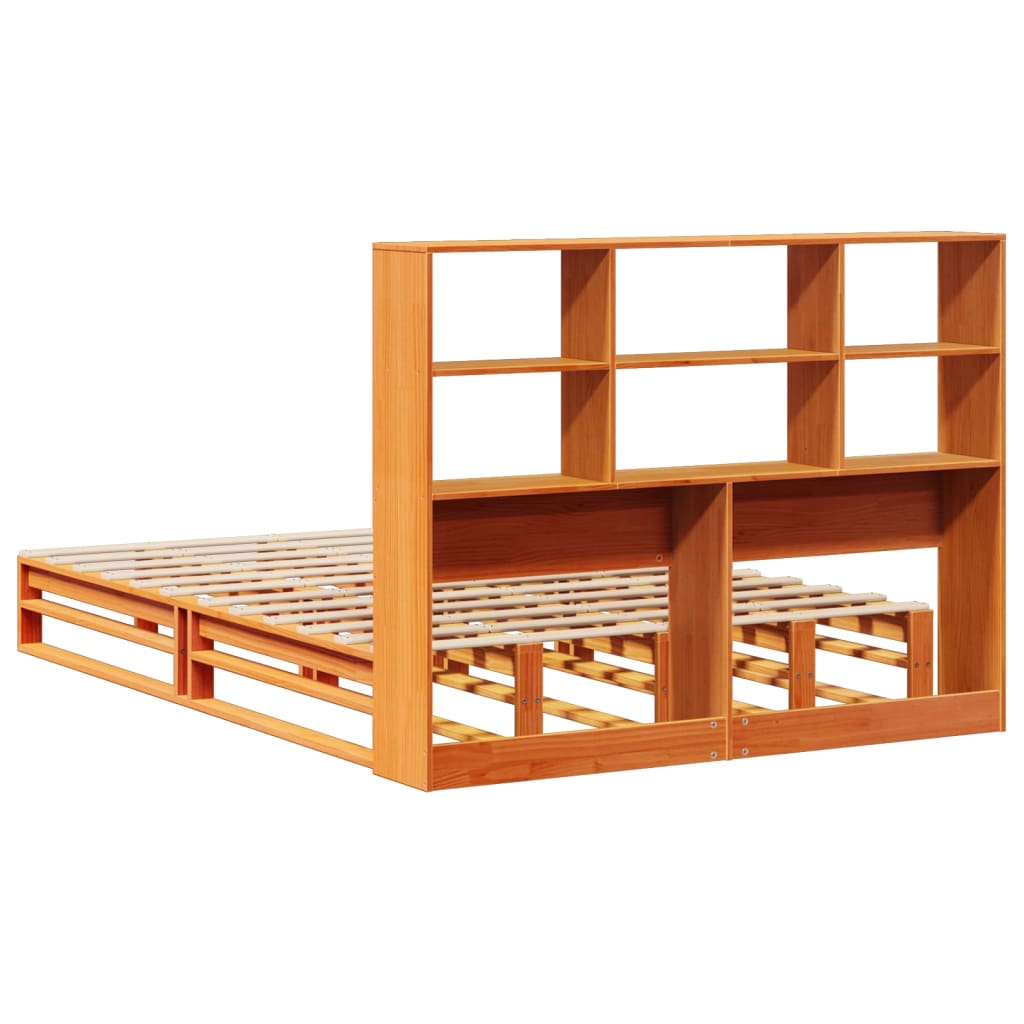 vidaXL Κρεβάτι Βιβλιοθήκη Χωρίς Στρώμα Καφέ 135x190 εκ Μασίφ Πεύκο