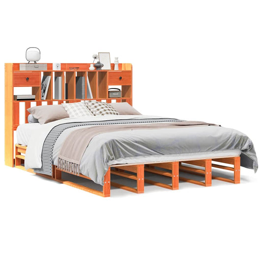 vidaXL Κρεβάτι Βιβλιοθήκη Χωρίς Στρώμα 150x200 εκ Μασίφ Ξύλο Πεύκου