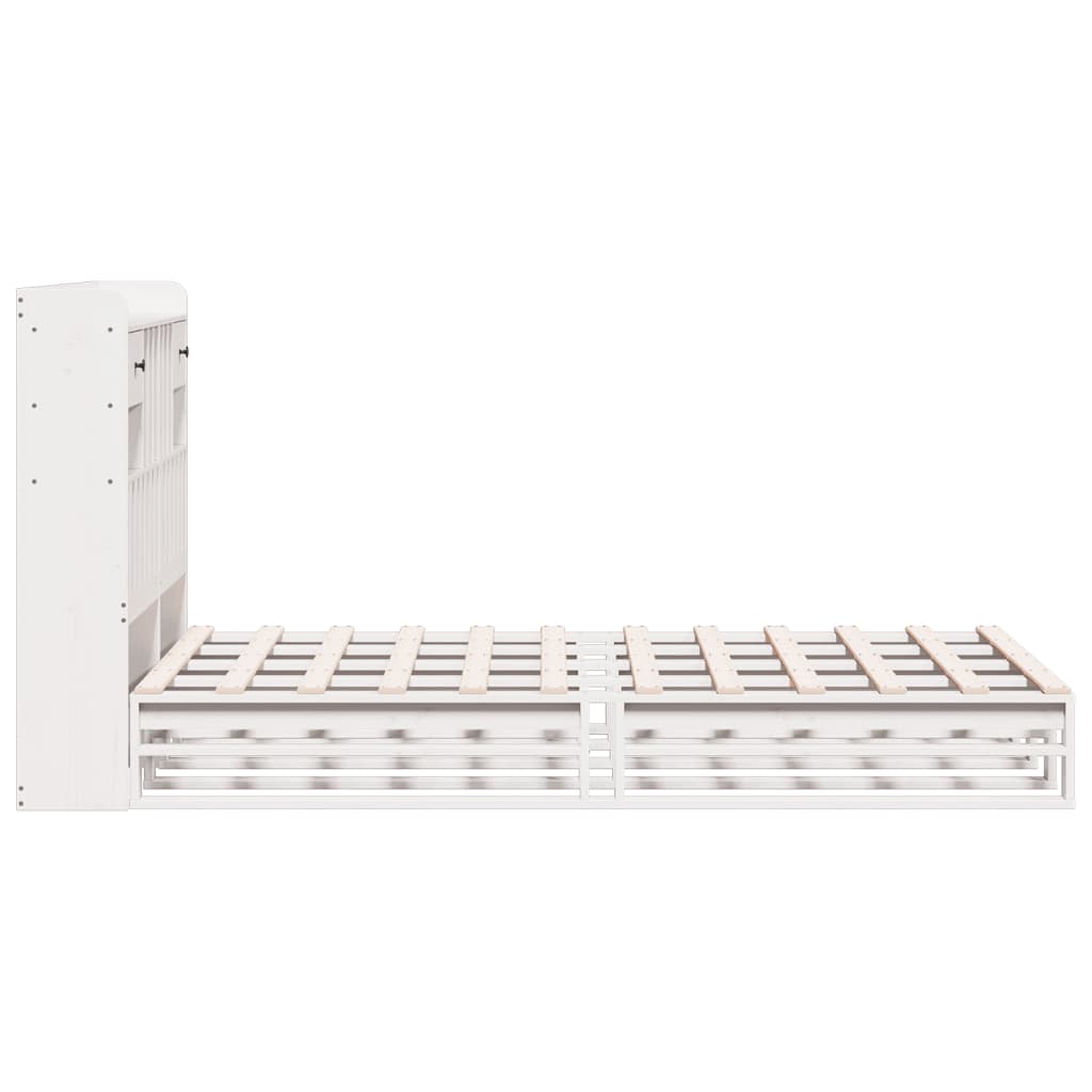 vidaXL Κρεβάτι Βιβλιοθήκη Χωρίς Στρώμα Λευκό 135x190 εκ Μασίφ Πεύκο