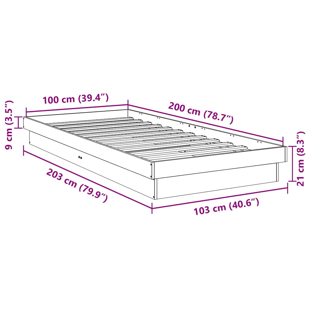 vidaXL Πλαίσιο κρεβατιού χωρίς στρώμα 100x200 cm μασίφ ξύλο δρυός