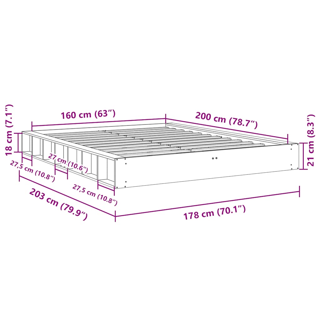 vidaXL Πλαίσιο κρεβατιού χωρίς στρώμα 160x200 cm μασίφ ξύλο δρυς
