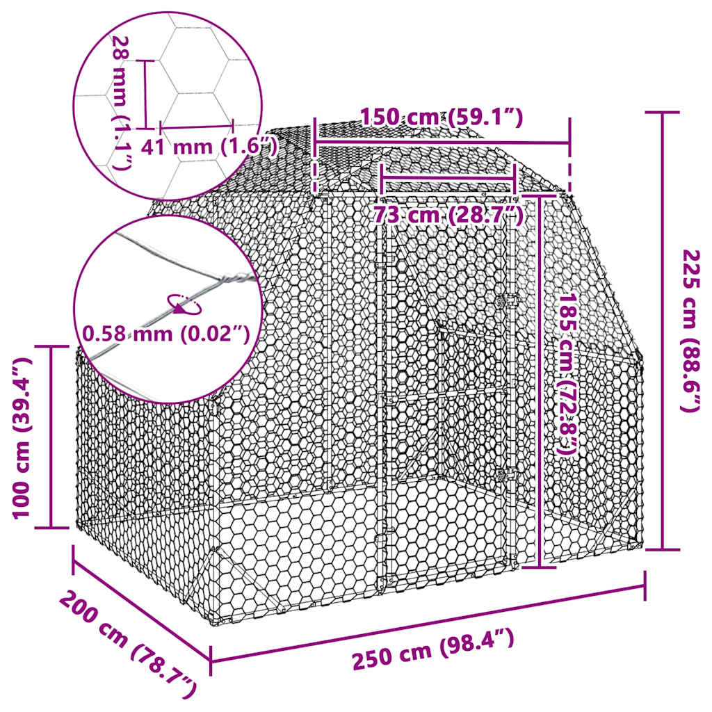 vidaXL Chicken Run 2,5x2x2,25 m Γαλβανισμένος χάλυβας