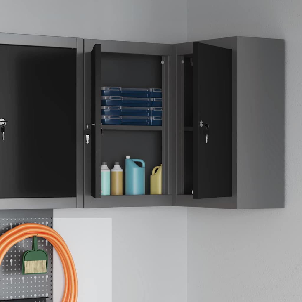 vidaXL Ντουλάπα εργαλείων με ράφι Μαύρο και Γκρι 55 x 55 x 55 εκ
