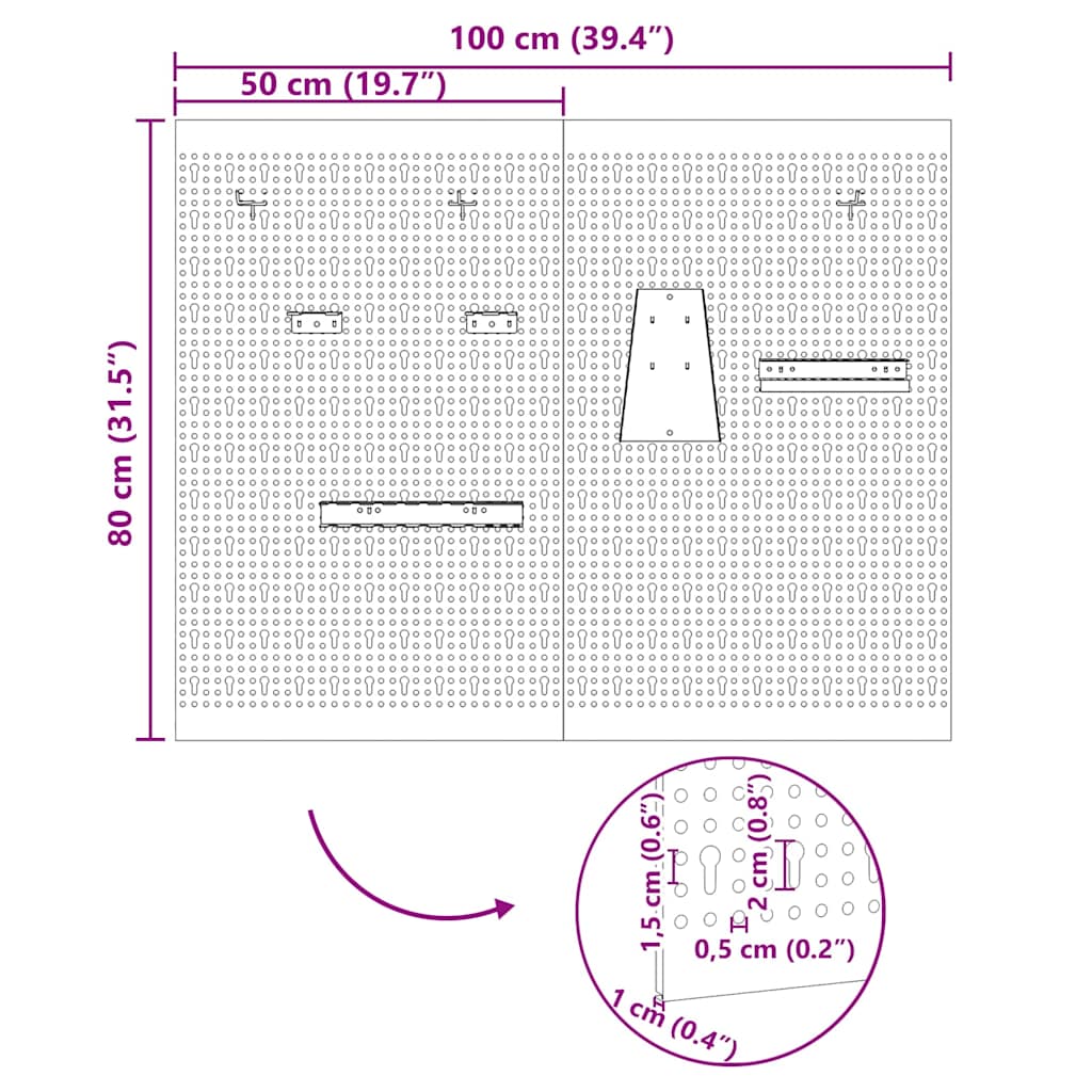 vidaXL Πάνελ Τοίχου Εργαλείων 2 pcs Γκρι 100 x 1 x 80 εκ