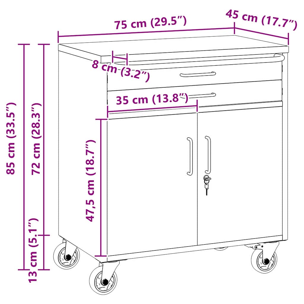 vidaXL Πάγκος Εργαστηρίου με συρτάρι Μαύρο και Γκρι 75 x 45 x 85 εκ.