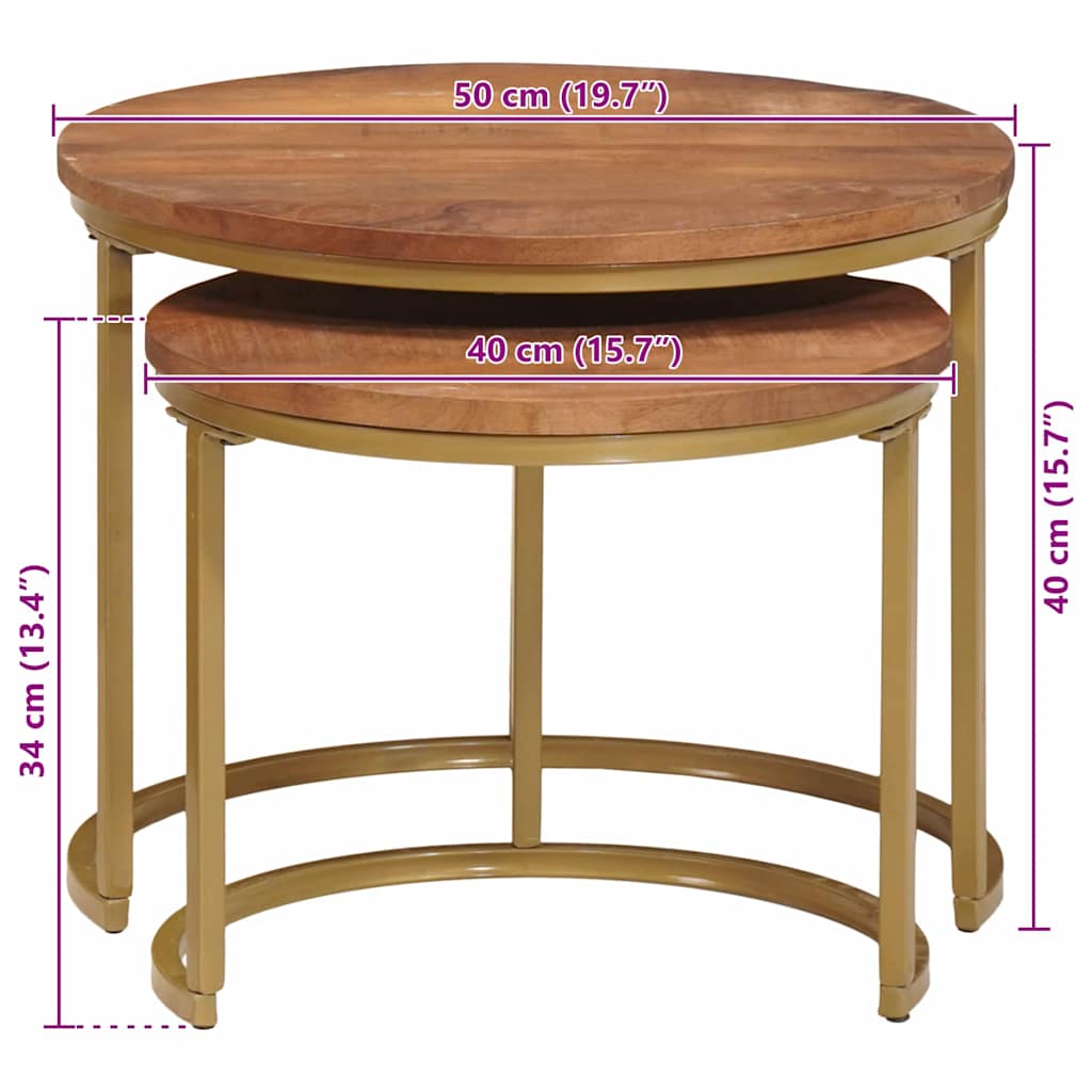 vidaXL Τραπεζάκια Καφέ Στερεών 2 pcs Μασίφ ξύλο μάνγκο και χάλυβας