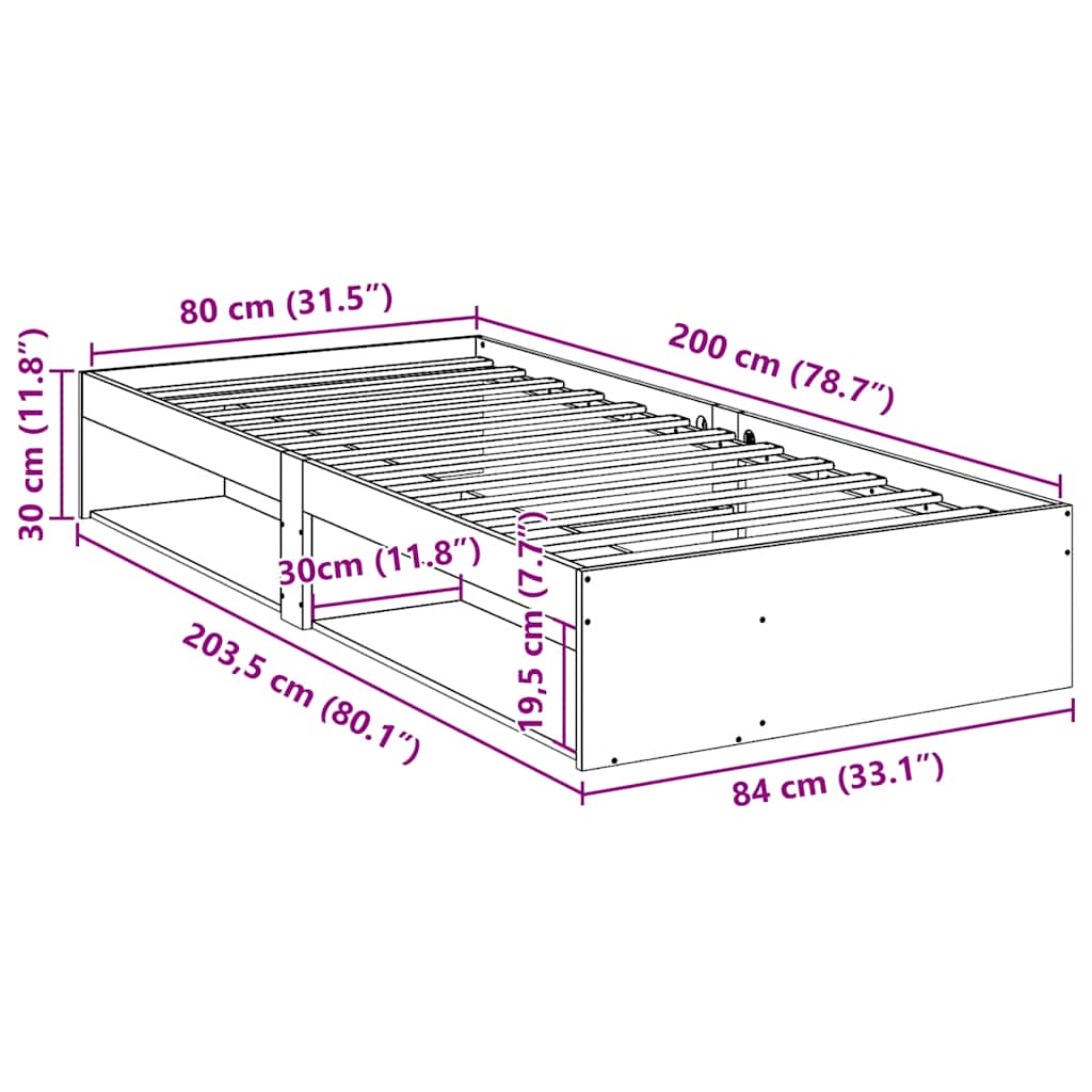 vidaXL Καναπές Κρεβάτι Χωρίς Στρώμα Λευκό 80x200 εκ. Μασίφ Ξύλο Πεύκου
