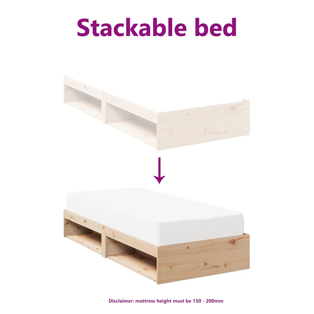 vidaXL Καναπές Κρεβάτι Χωρίς Στρώμα 90x190 εκ. Μασίφ Ξύλο Πεύκου