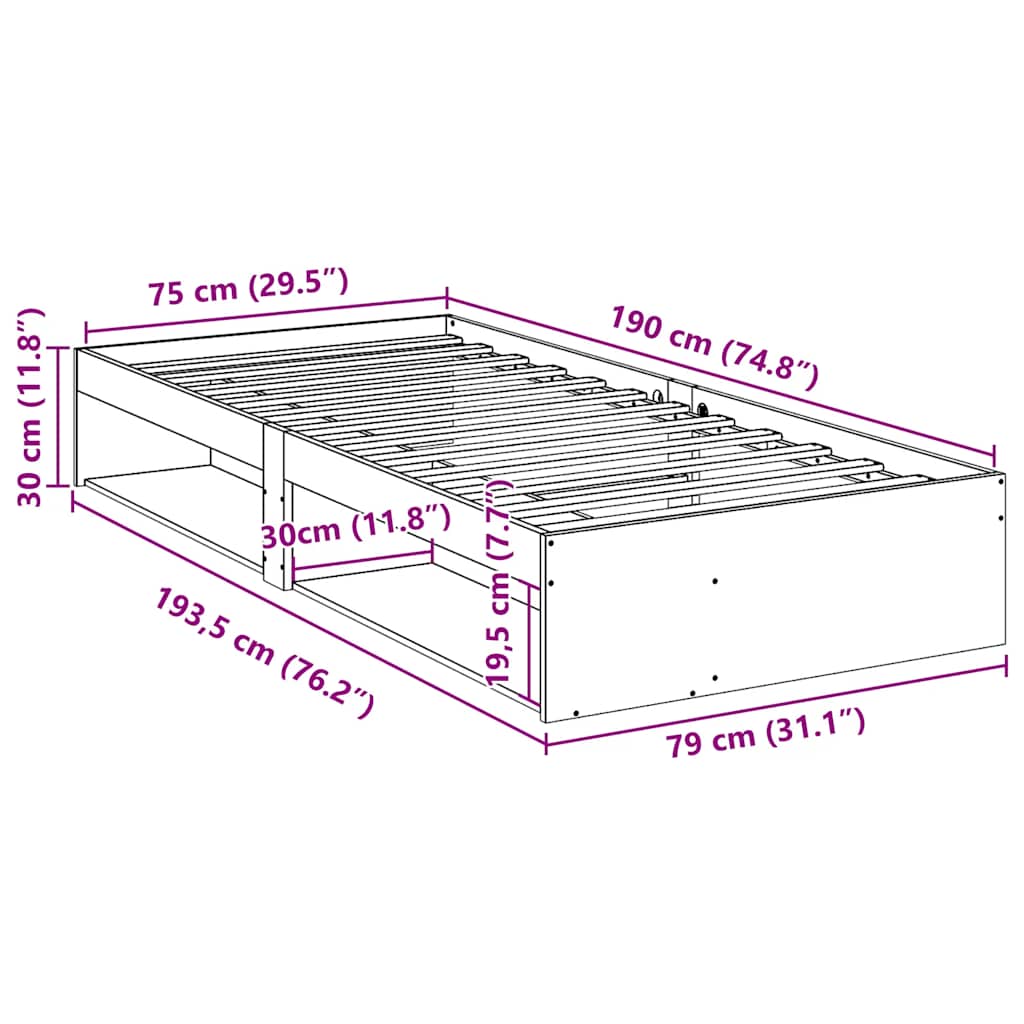 vidaXL Κρεβάτι ημέρας χωρίς στρώμα Λευκό 75x190 cm Στερεό ξύλο πεύκο
