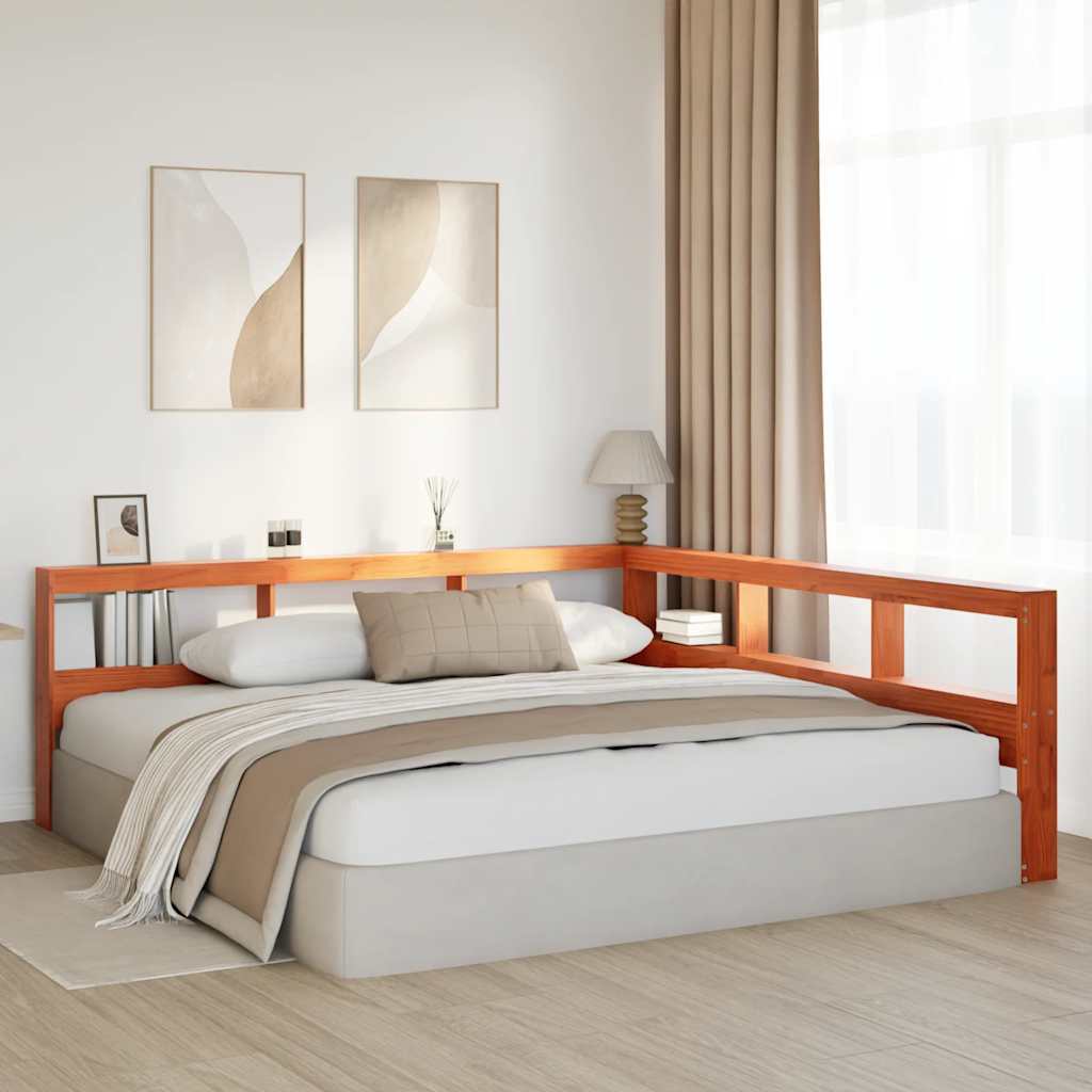 vidaXL βιβλιοθήκη κεφαλάρι σε σχήμα L Καφέ Κεριού 200 εκ. Ξύλο Πεύκου