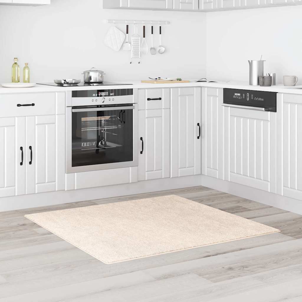 vidaXL Αντιολισθητικό Σαγκί Χαλάκι Κρεμ 120 x 120 cm PP