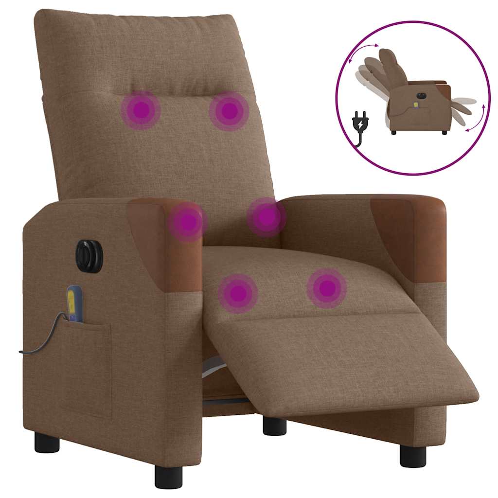 vidaXL Πολυθρόνα Μασάζ Ηλεκτρική Ανακλινόμενη Καφέ Υφασμάτινη