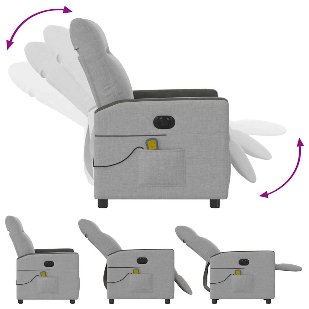 vidaXL Ηλεκτρική καρέκλα ανάκλισης μασάζ Ύφασμα Γκρι σύννεφο