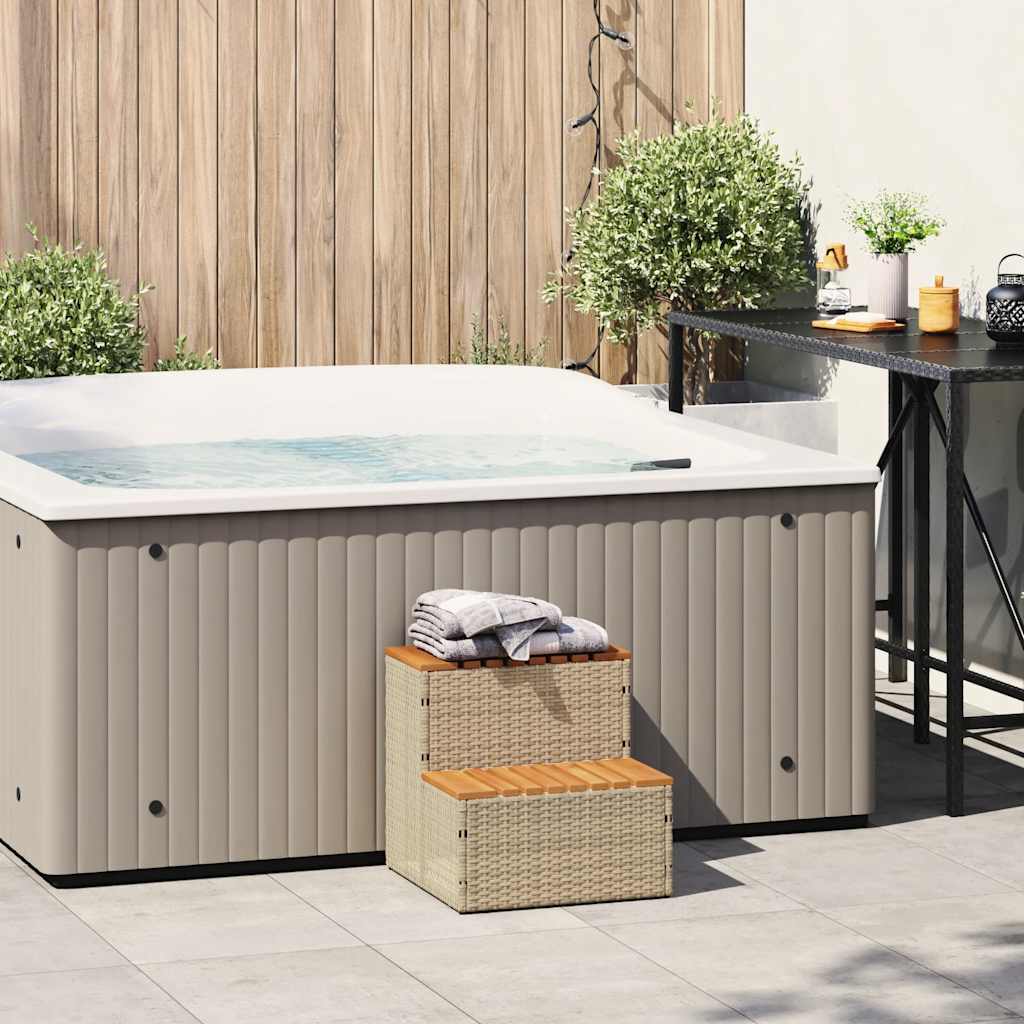 vidaXL Βήμα υδρομασάζ Μπεζ 50x50x50,5εκ. Συνθετικό Ρατάν/Μασίφ Ακακίας