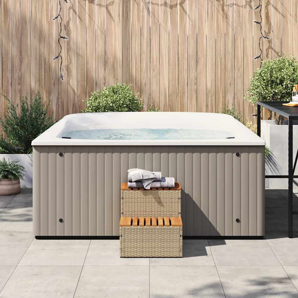 vidaXL Βήμα υδρομασάζ Μπεζ 50x50x50,5εκ. Συνθετικό Ρατάν/Μασίφ Ακακίας