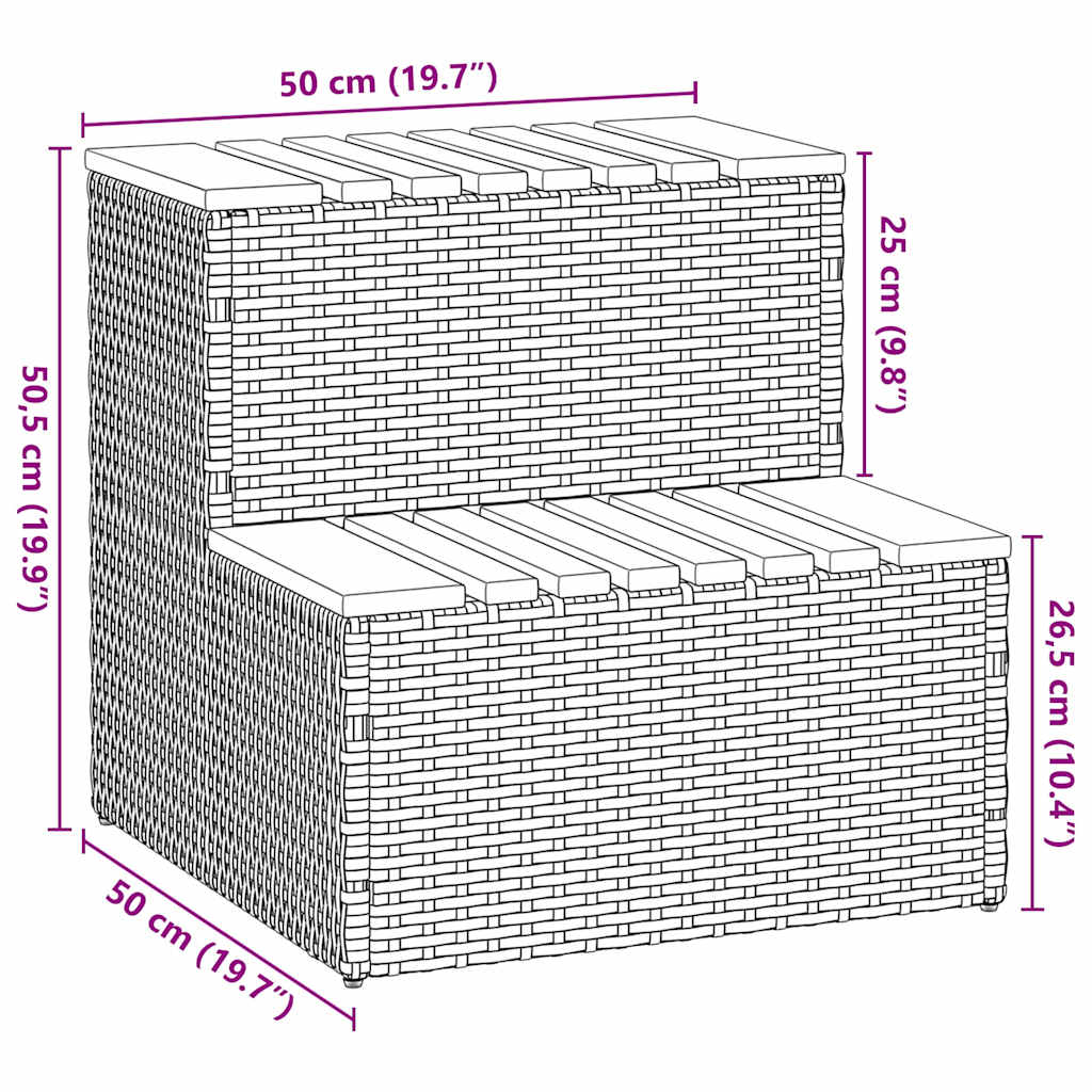vidaXL Βήμα υδρομασάζ Μπεζ 50x50x50,5εκ. Συνθετικό Ρατάν/Μασίφ Ακακίας