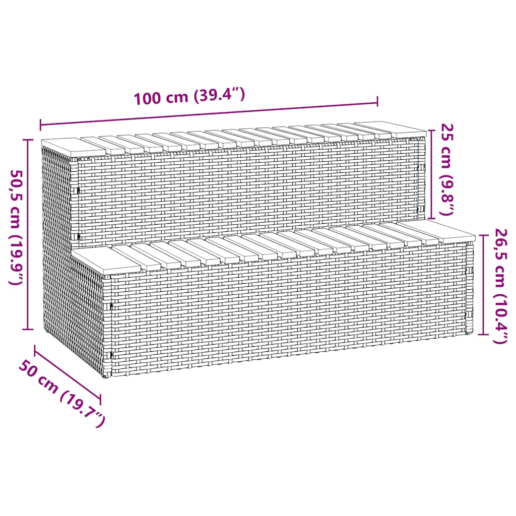 vidaXL Βήμα υδρομασάζ Αν. Γκρι 100x50x50,5 εκ. Συνθετικό Ρατάν/Ακακίας
